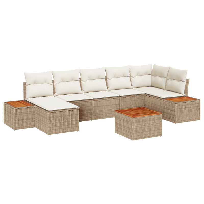 8-teiliges Garten Sofa Set mit Kissen in Beige Poly Rattan Akazie