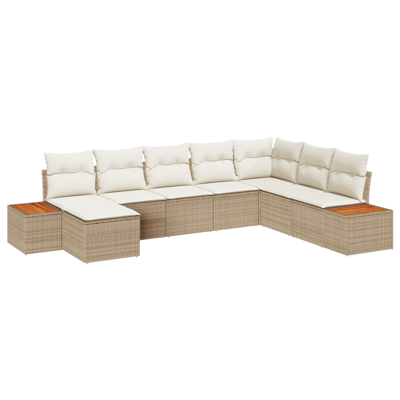 8-teiliges Garten Sofa Set mit Kissen Beige Poly Rattan Akazie