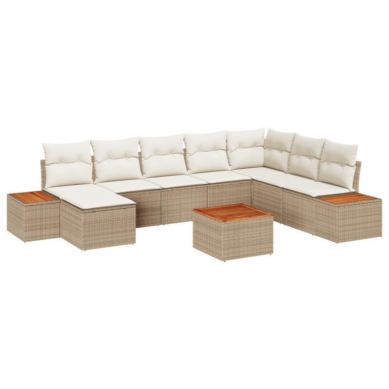 9-teiliges Garten-Sofa-Set mit Kissen Beige Poly-Rattan Akazie