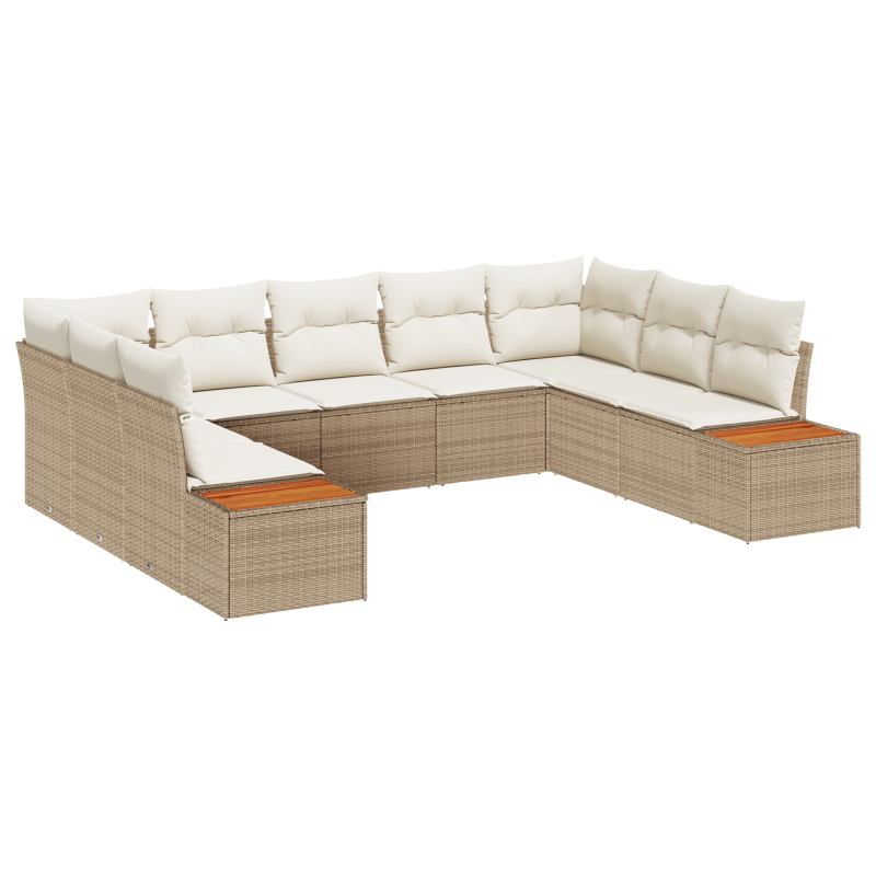 5-teiliges Garten Sofa Set mit Kissen Beige Poly Rattan Akazie