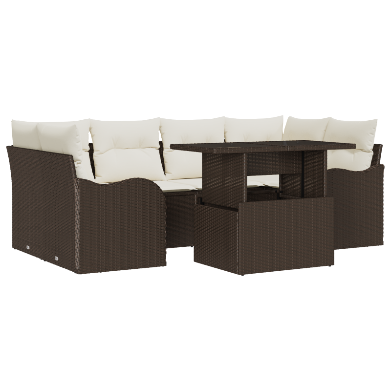 7-teiliges Garten-Sofa-Set mit Kissen Braun Poly Rattan