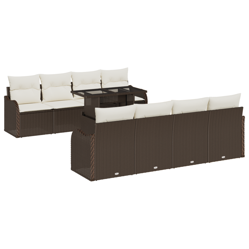 10-teiliges Garten Sofa Set mit Kissen Braun Poly Rattan