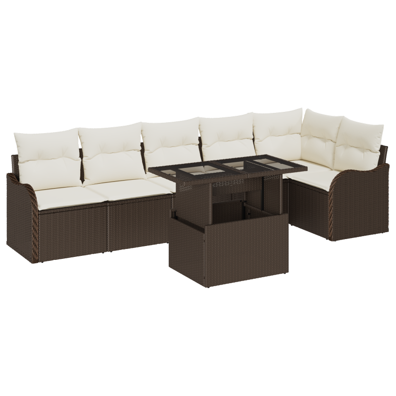 7-teiliges Garten Sofa Set mit Kissen Braunes Poly Rattan