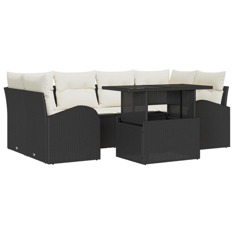 7-teiliges Garten Sofaset mit Kissen Schwarz Poly Rattan