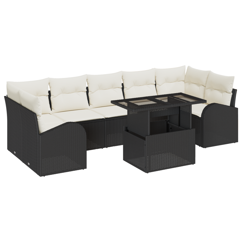 8-teiliges Garten Sofa Set mit Kissen Schwarz Poly Rattan