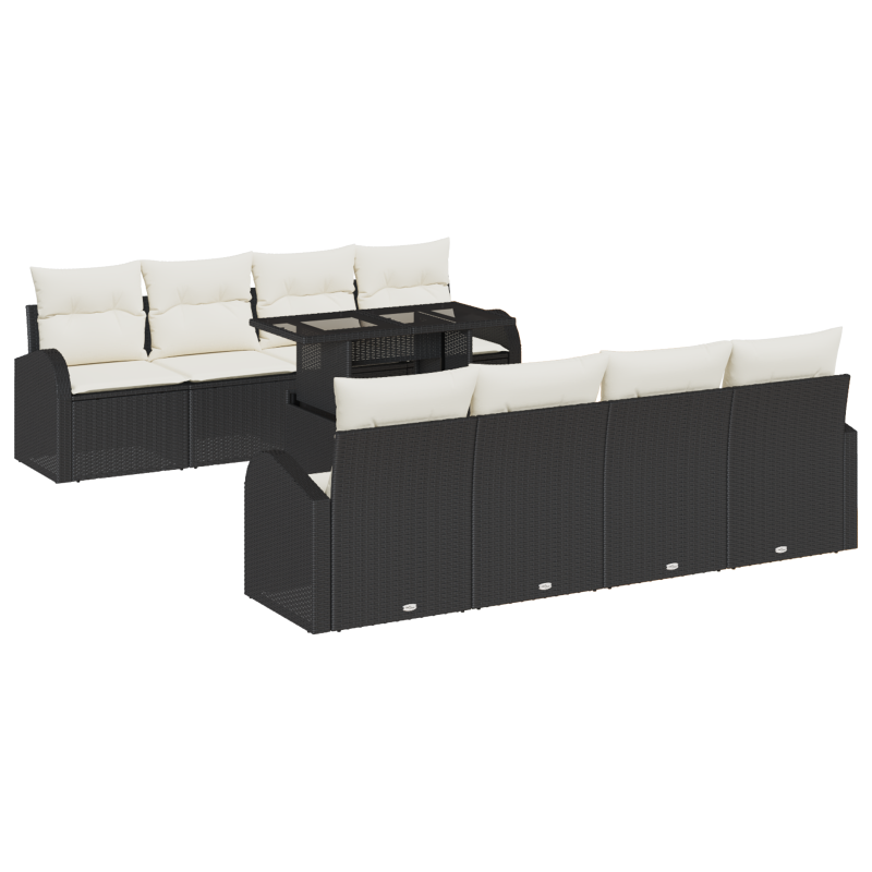 9-teiliges Garten-Sofa-Set mit Kissen Schwarz Poly-Rattan