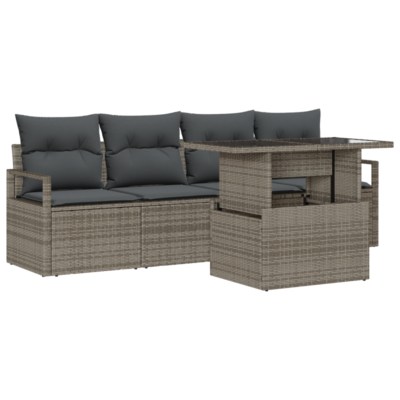 5-teiliges Garten-Sofa-Set mit Kissen Grau Poly-Rattan