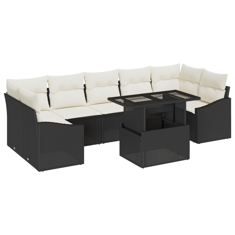 9 teiliges Garten Sofa Set mit Kissen Braun Poly Rattan