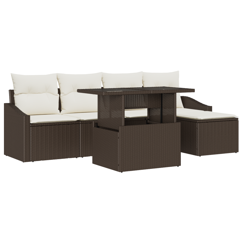 7-teiliges Garten-Sofa-Set mit Kissen Schwarz Poly-Rattan