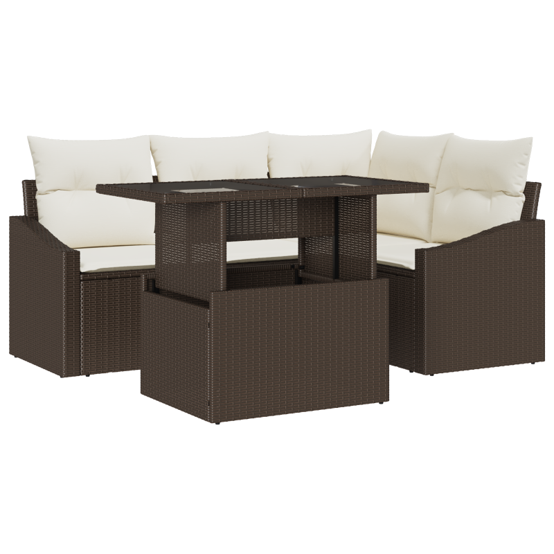 7-teilige Garten Sofa Set mit Kissen Braun Poly Rattan