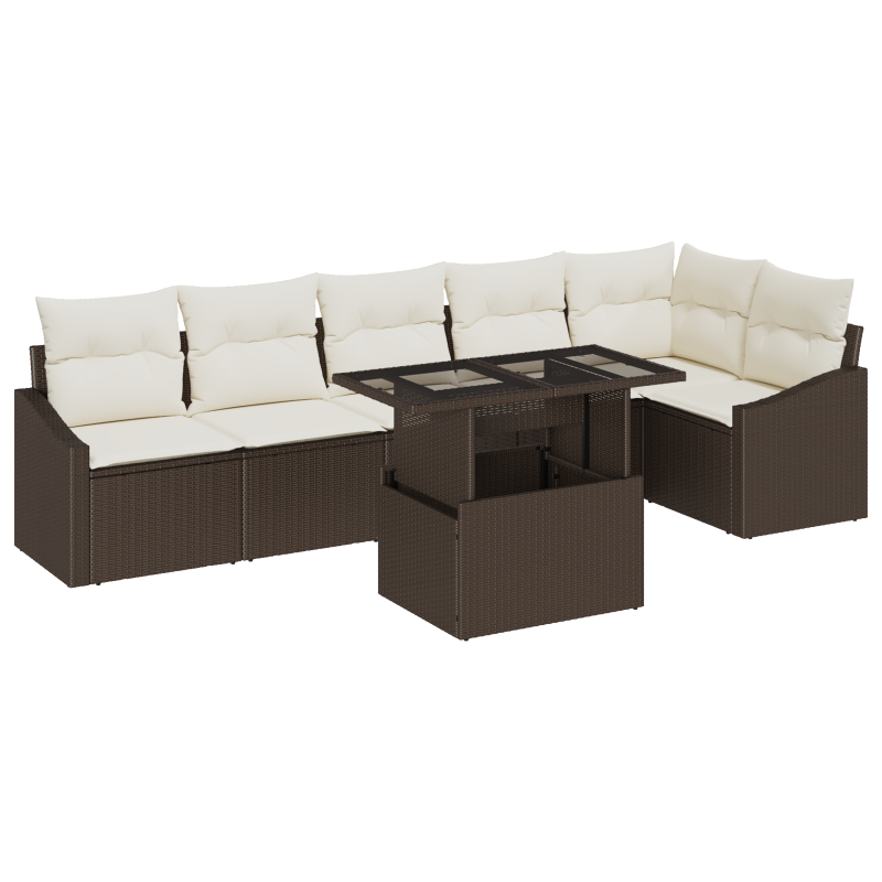 9-teiliges Garten-Sofa Set mit Kissen Braun Poly-Rattan