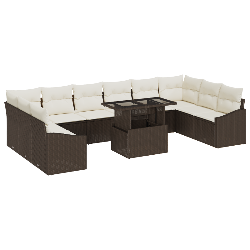 6-teiliges Garten-Sofa-Set mit Kissen Braun Poly Rattan