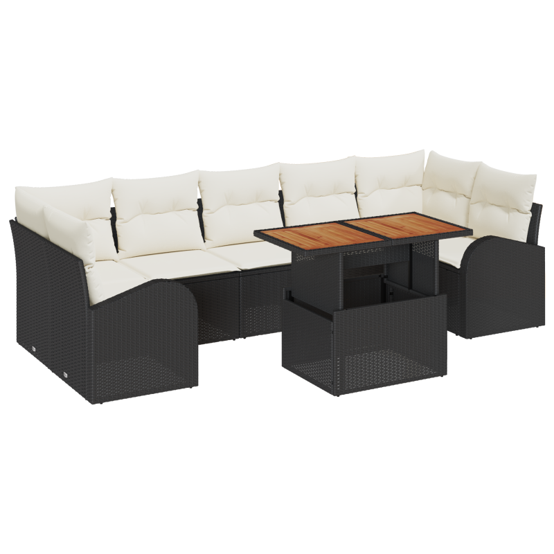 7-teiliges Garten Sofa Set mit Kissen Schwarz Poly-Rattan