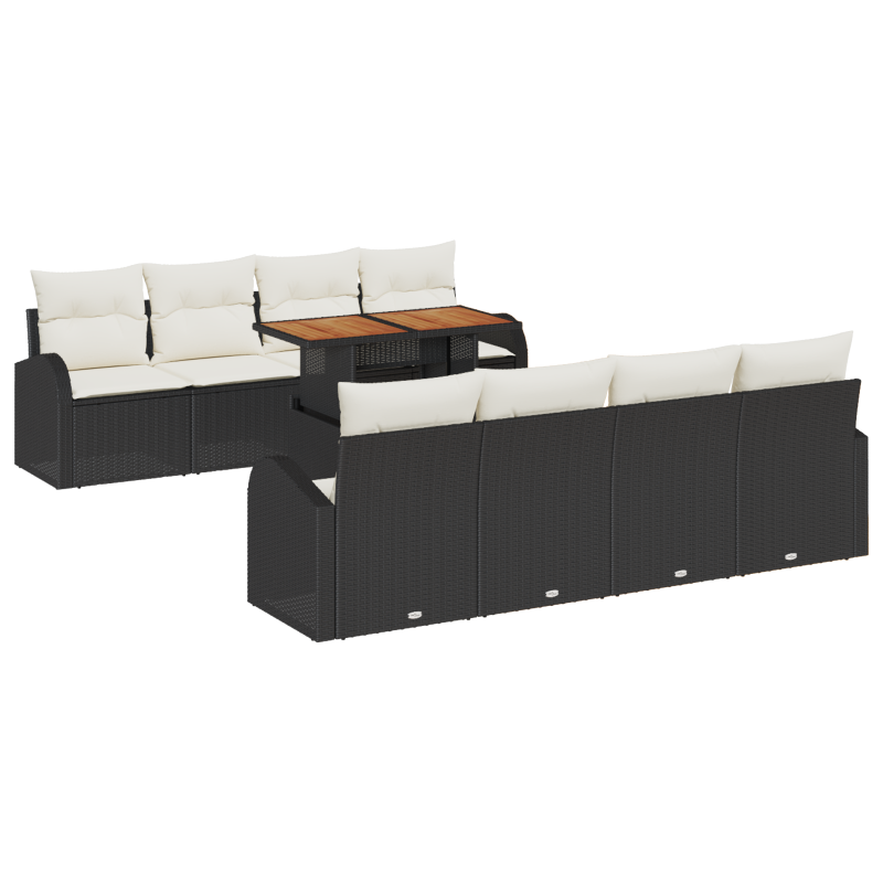 9-teiliges Garten Sofa Set mit Kissen in Schwarz und Poly Rattan