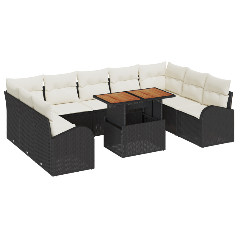 9-teiliges Garten Sofa Set mit Kissen Braun Poly Rattan