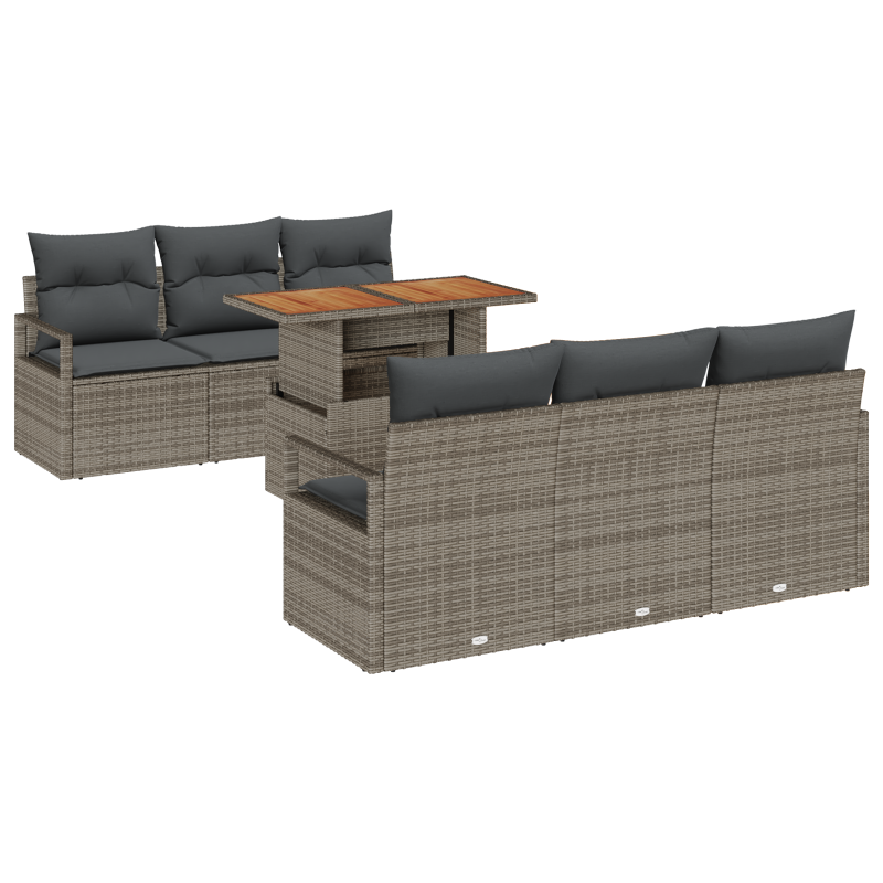 9-teiliges Garten-Sofaset mit Kissen Grau Poly Rattan