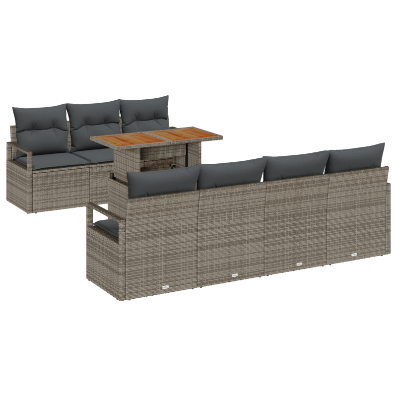 4-teiliges Garten Sofa Set mit Kissen Grau Poly Rattan