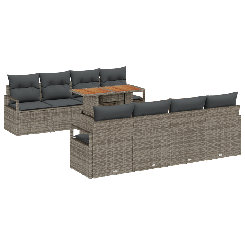 9-teilige Garten Sofa Set mit Kissen Grau Poly Rattan