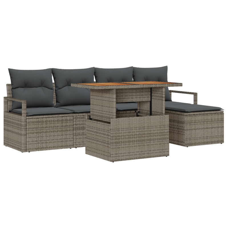 6-teiliges Garten-Sofa-Set mit Kissen Grau Poly-Rattan