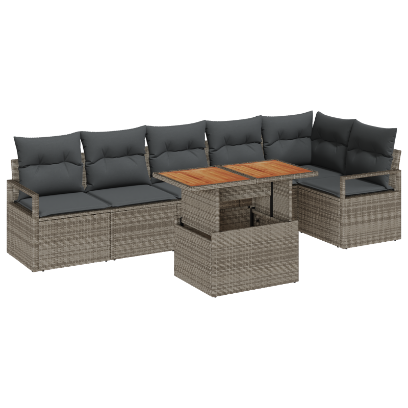 7-teiliges Garten Sofa Set mit Kissen Grau Poly Rattan
