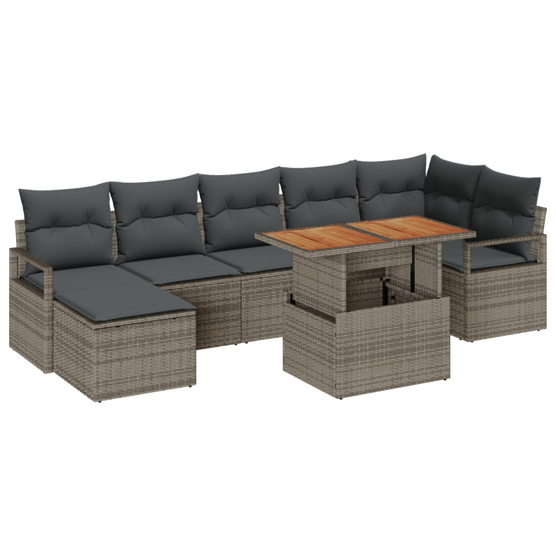 8-teiliges Garten Sofa Set mit Kissen Grau Poly Rattan