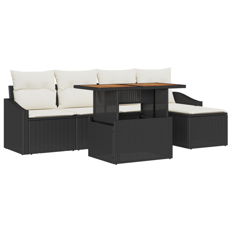 5-teiliges Gartensofa Set mit Kissen in Schwarz aus Polyrattan und Akazie