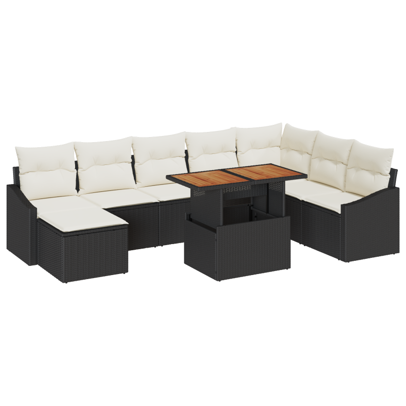 6-teiliges Garten-Sofa-Set mit Kissen aus beigem Poly-Rattan