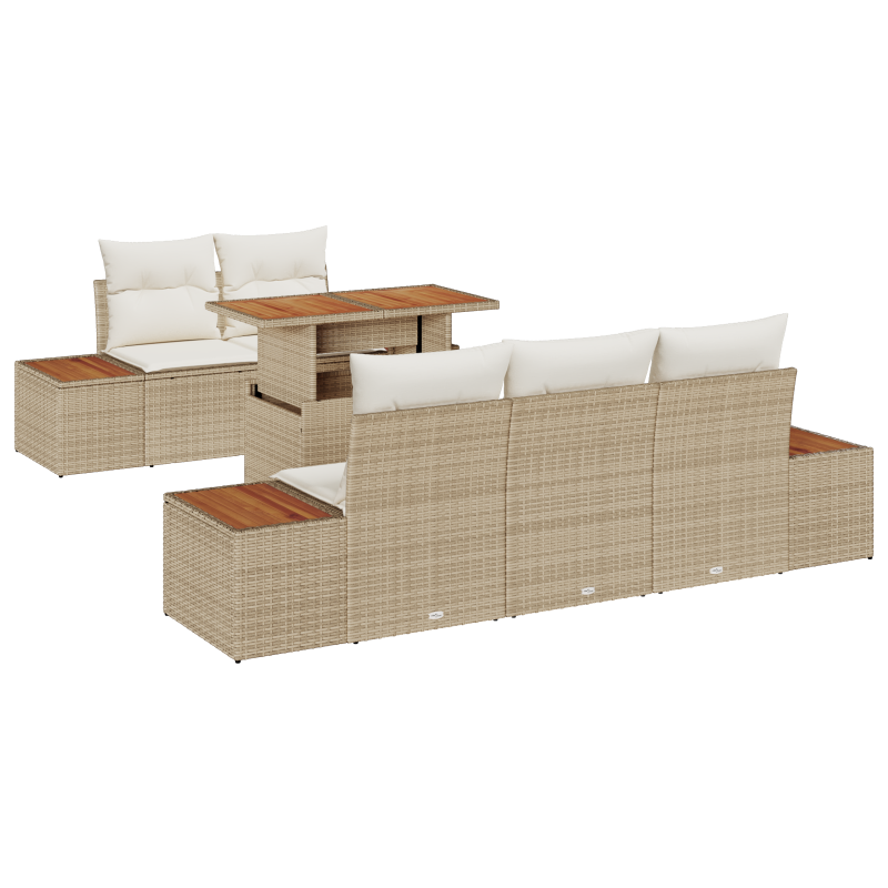 6-teiliges Garten Sofa Set mit Kissen Beige Poly Rattan