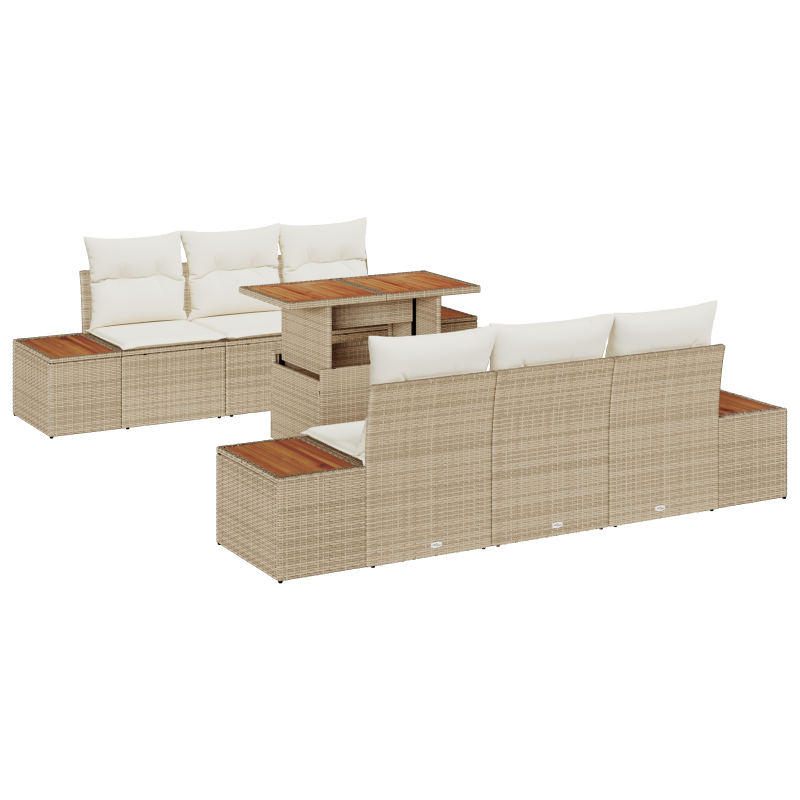 7-teilige Garten-Sofa-Set mit Kissen Beige Poly Rattan