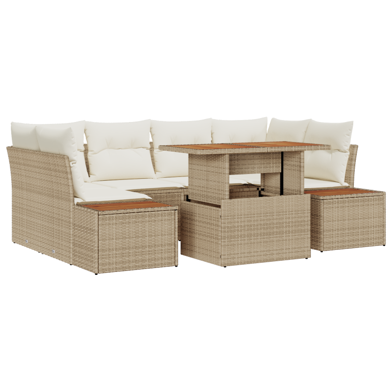 6-teiliges Garten Sofa Set mit Kissen Beige Poly Rattan