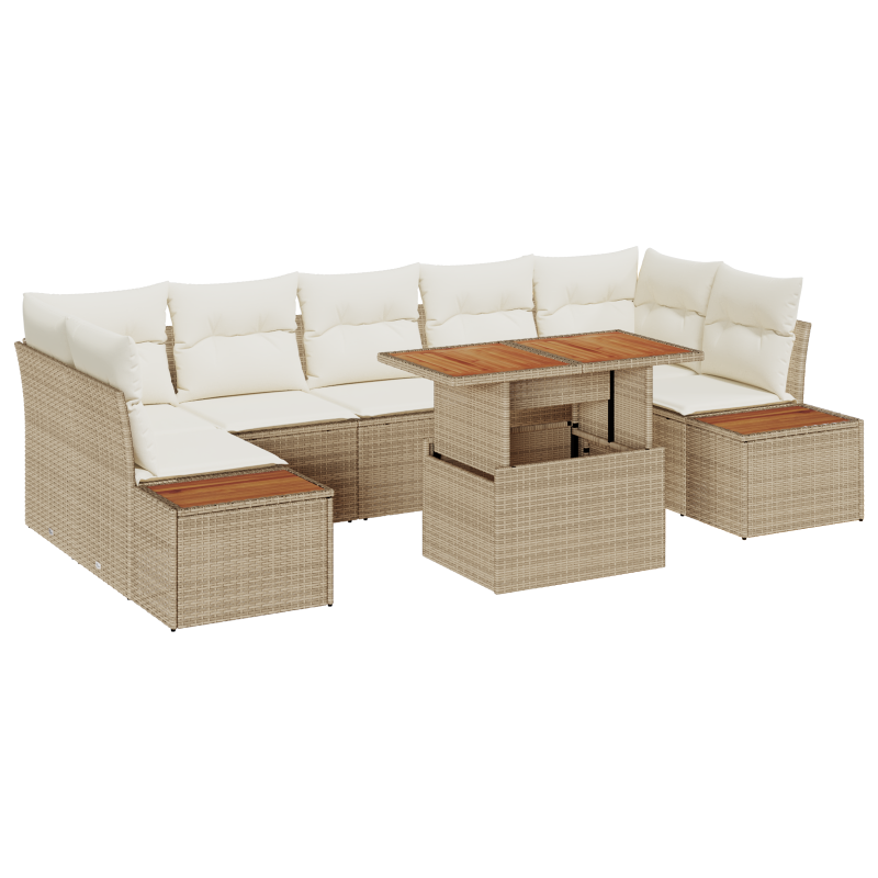 8-teiliges Garten-Sofa-Set mit Kissen Beige Poly Rattan
