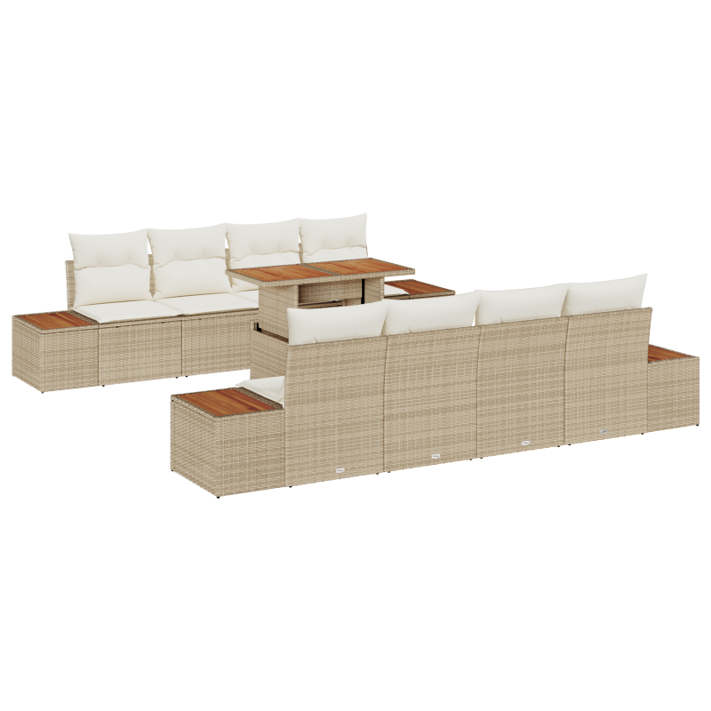 9-teiliges Garten Sofa Set mit Kissen Beige Poly Rattan