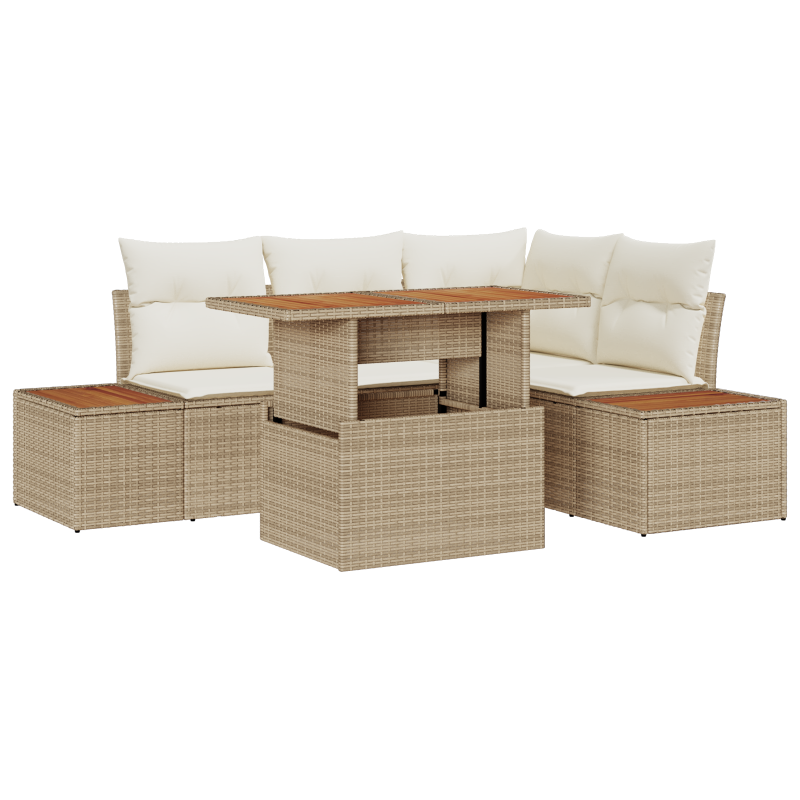 5-teiliges Garten-Sofa-Set mit Kissen Beige Poly-Rattan