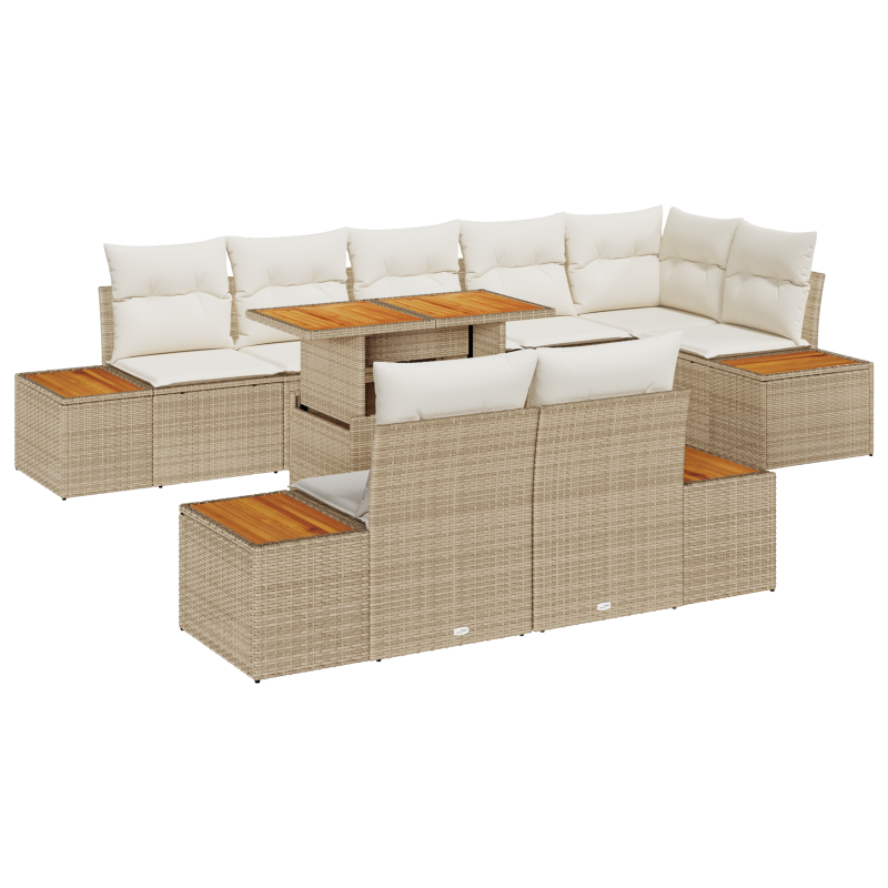 9-teiliges Garten-Sofa-Set mit Kissen Beige Poly Rattan
