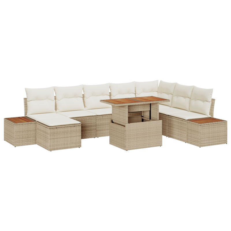 9-Teiliges Garten Sofa Set mit Kissen Beige Poly Rattan