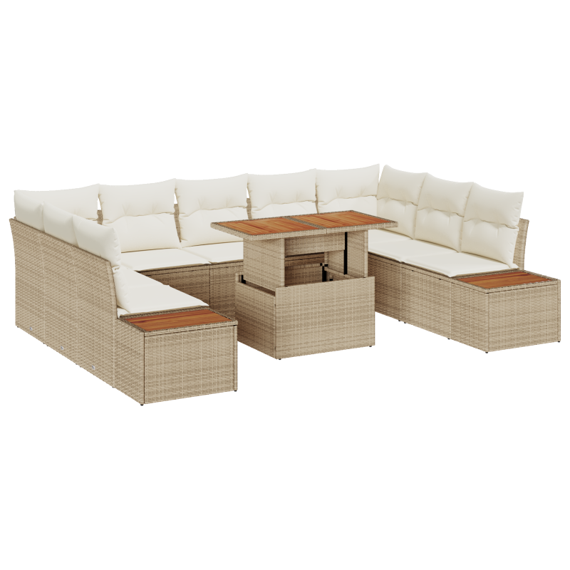 6-teiliges Garten-Sofa-Set mit Kissen Beige Poly Rattan