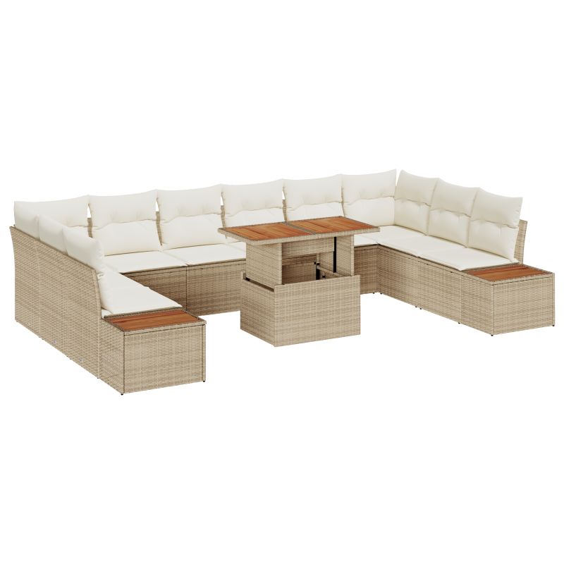11-teiliges Garten Sofa Set mit Kissen Beige Poly Rattan