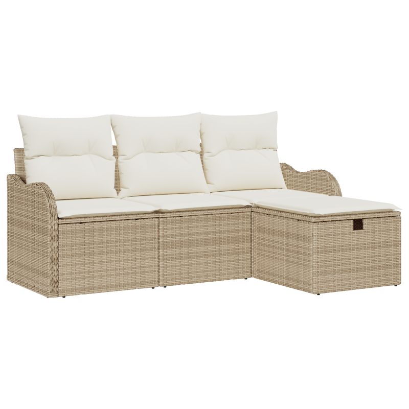 4-teiliges Garten-Sofa-Set mit Kissen Beige Poly Rattan