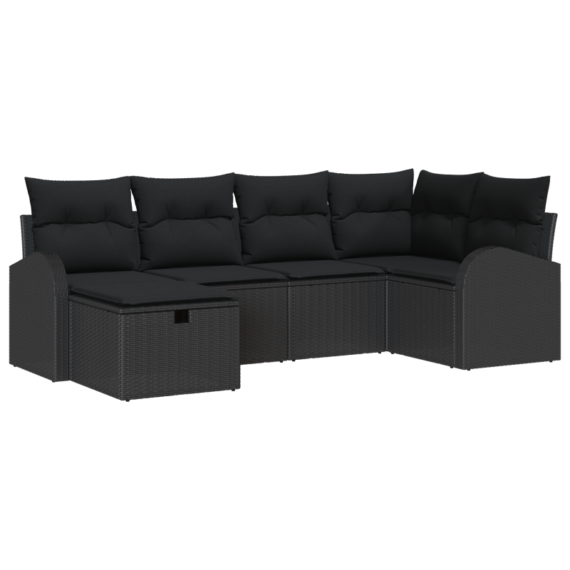 9-teiliges Garten-Sofa-Set mit Kissen, schwarzes Poly-Rattan