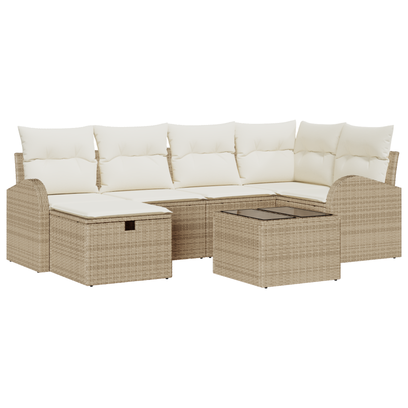 7-teiliges Garten Sofa Set mit Kissen Beige Poly Rattan