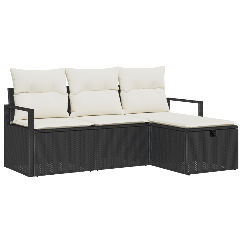 4-teiliges Garten Sofa Set mit Kissen Schwarz Poly Rattan