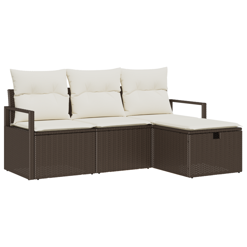 4-teilige Garten Sofa Set mit Kissen Braun Poly Rattan