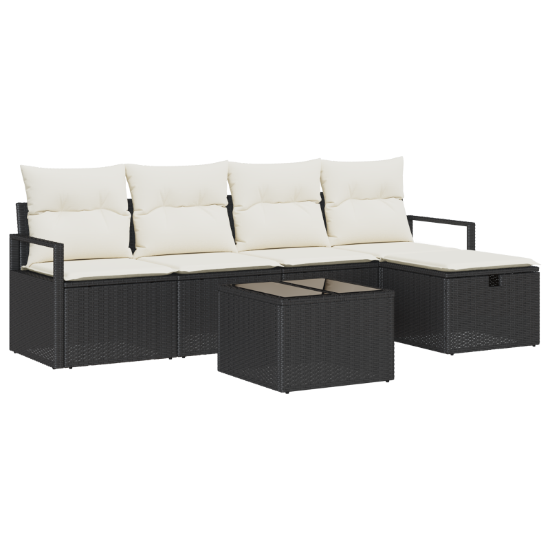 6-teiliges Garten Sofa Set mit Kissen Schwarz Poly Rattan