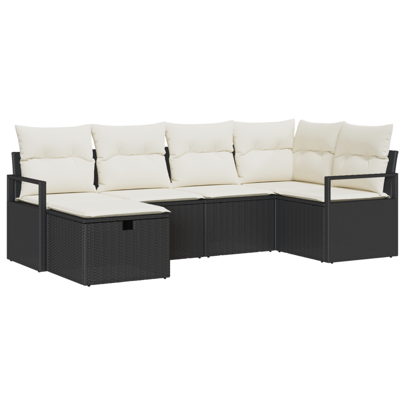 6-teiliges Garten Sofa Set mit Kissen schwarzes Poly-Rattan