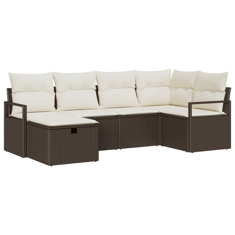6-teiliges Garten Sofa Set mit Kissen Braun Poly Rattan