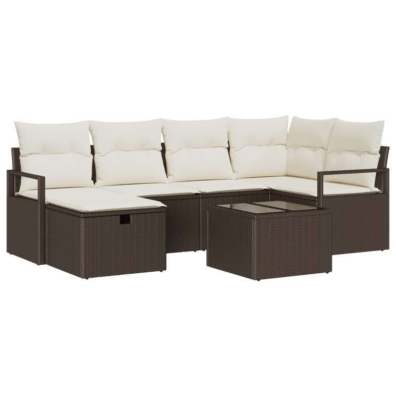 7-teiliges Garten Sofa Set mit Kissen Braun Poly Rattan