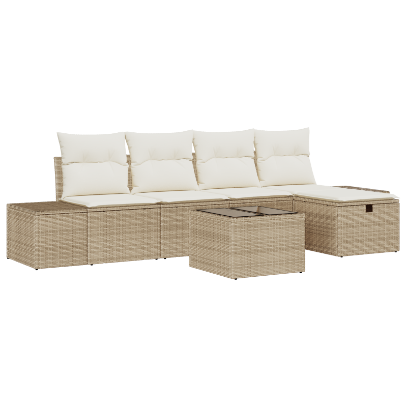 6-teiliges Garten Sofa Set mit Kissen Beige Poly Rattan