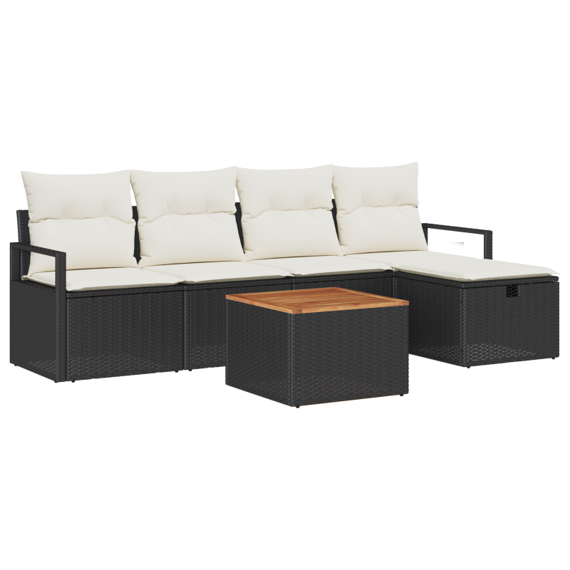 6-teiliges Garten Sofa Set mit Kissen Schwarz Poly Rattan
