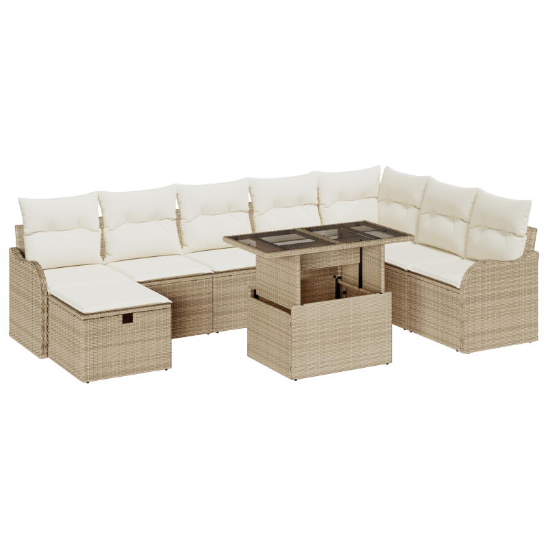 9-teiliges Garten-Sofa-Set mit Kissen Beige Poly-Rattan