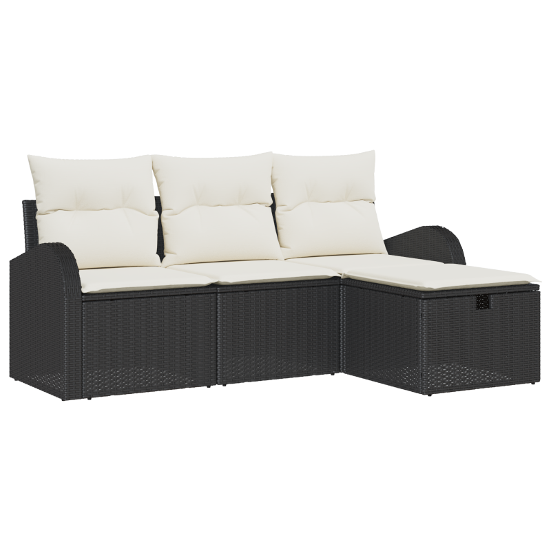 4-teiliges Garten Sofa Set mit Kissen Schwarz Poly Rattan